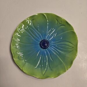 Grasslands Road Floral Flower Shaped Plate Colorful‎ Green And Blue 8.5 In